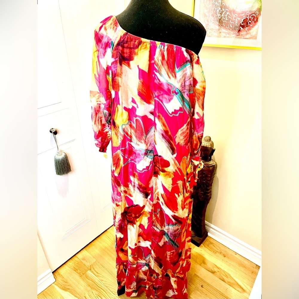 HF Moda Italia Floral Maxi Dress,Multicolour,Off Shoulder,Tie Sleeves ๐ธ๐บ๐ผ - Picture 6 of 16